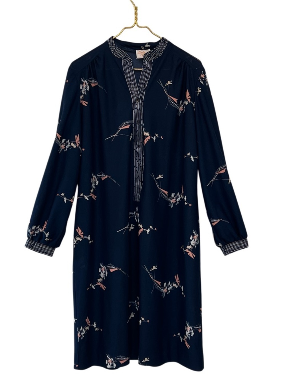 Lady Carol of New York Abstract Floral Shift Dress Navy Long Sleeve